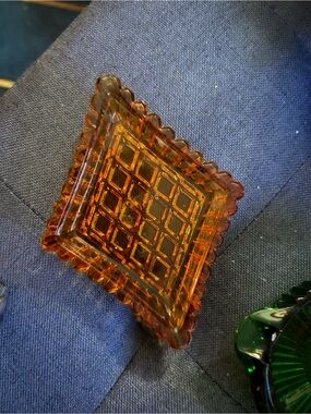 Amber Glass Square Catchall Trinket Tray